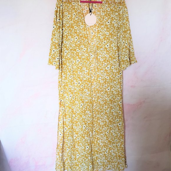 After Market Yellow & White Floral Kimono Size S - Picture 2 of 8
